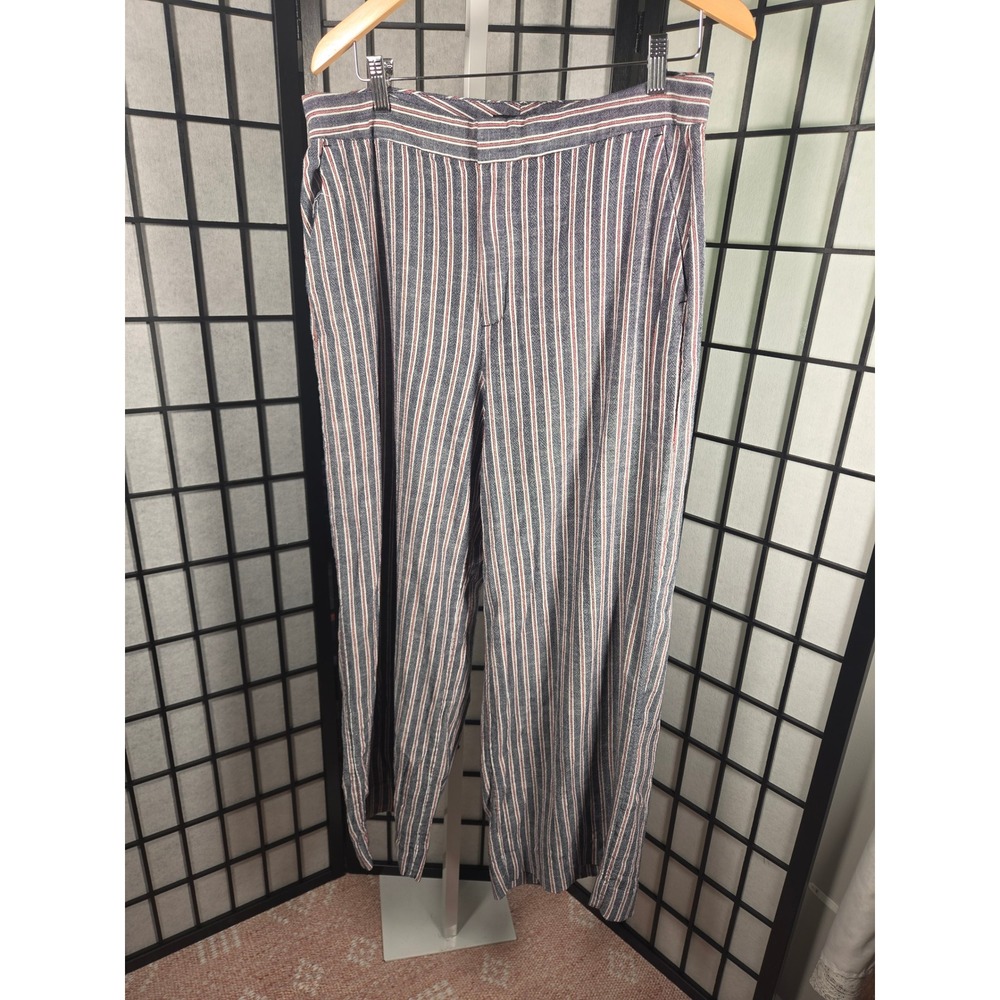 Banana Republic Womens Blue Red Striped Wide Leg Cotton Rayon Trousers Size 14